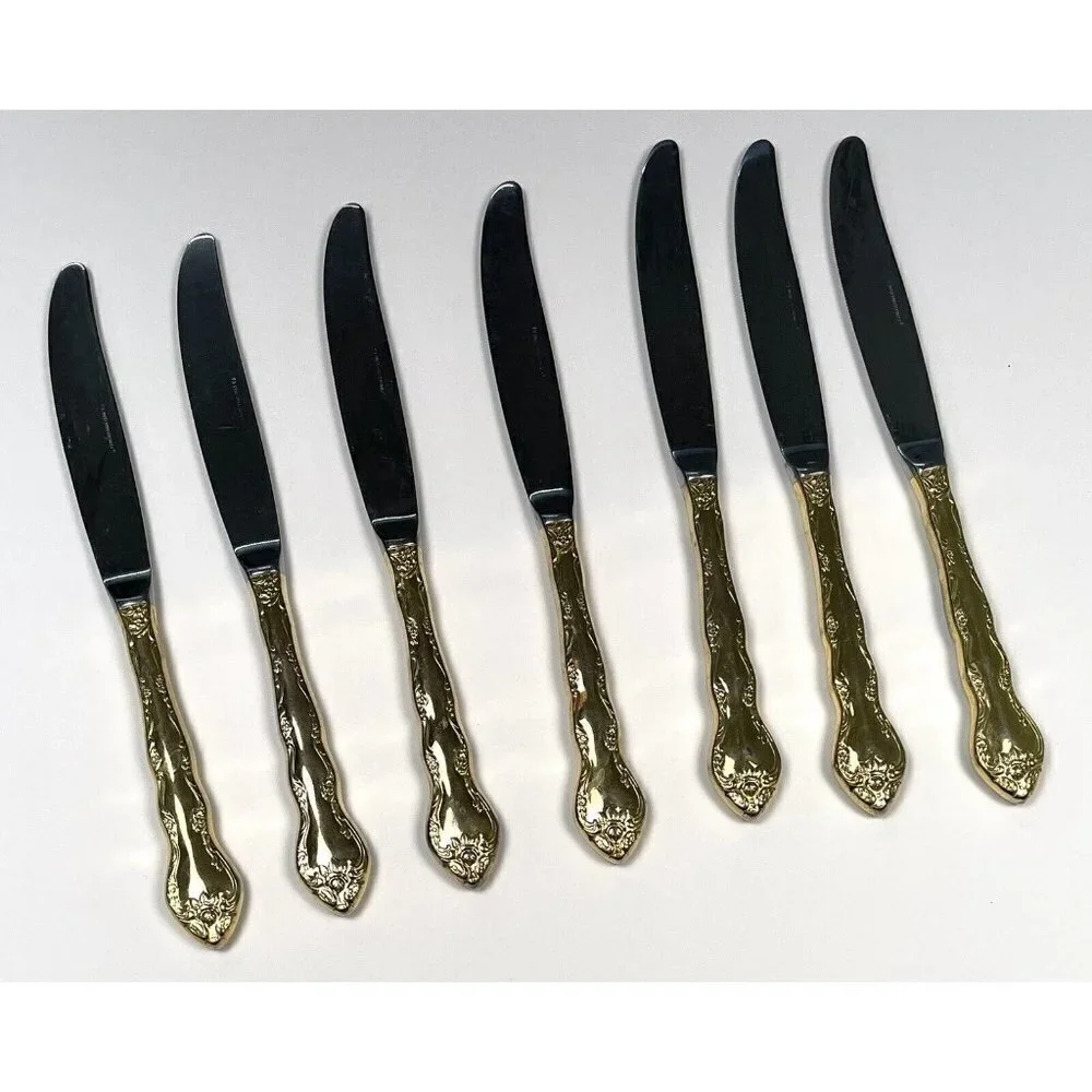 VTG Lot 7 INTERNATIONAL SILVER Abbey Rose Gold Electroplate Modern Hollow KNIFE